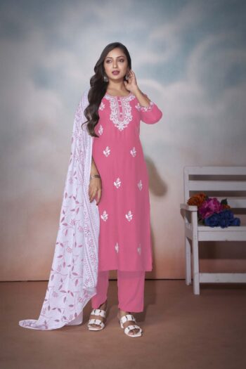 Label Khoj Women  heavy embroidery kurta trouser and Printed dupptta set