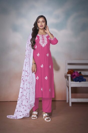 Label Khoj Women  heavy embroidery kurta trouser and Printed dupptta set
