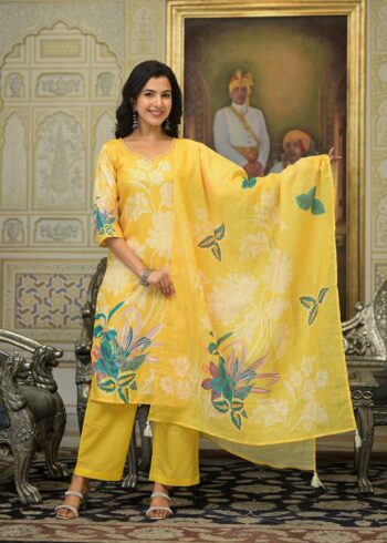 Label Khoj Women Linen kurta, trouser and dupptta set