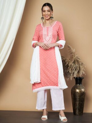 Label Khoj Ethnic Motifs Printed Sequins Embroidered Work Kurta,Trouser With  dupptta