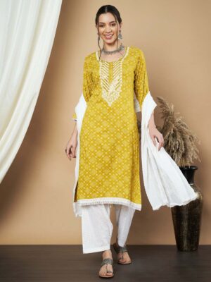 Label Khoj Ethnic Motifs Printed Sequins Embroidered Work Kurta,Trouser With  dupptta