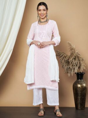 Label Khoj Ethnic Motifs Printed Sequins Embroidered Work Kurta,Trouser With  dupptta