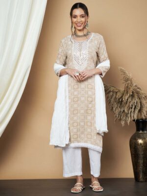 Label Khoj Ethnic Motifs Printed Sequins Embroidered Work Kurta,Trouser With  dupptta