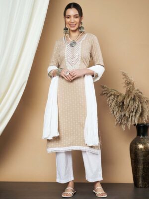 Label Khoj Ethnic Motifs Printed Sequins Embroidered Work Kurta,Trouser With  dupptta