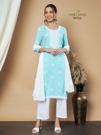Label Khoj Ethnic Motifs Printed Sequins Embroidered Work Kurta,Trouser With  dupptta