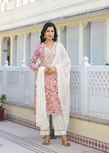 Label Khoj Women cotton kurta, trouser and dupptta set