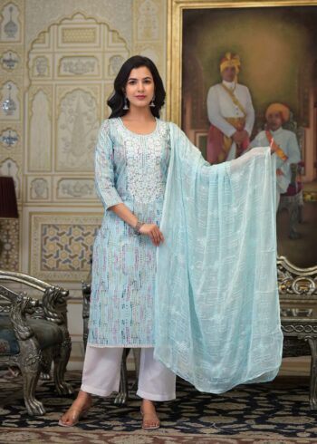 Label Khoj Women cotton kurta, trouser and dupptta set