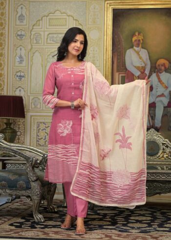 Label Khoj Women Lilen kurta, trouser and dupptta set