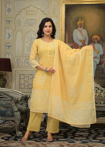 Label Khoj Women Lilen kurta, trouser and dupptta set