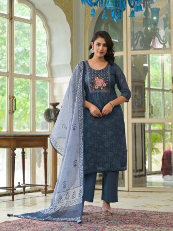 Label Khoj Women Lilen kurta, trouser and dupptta set