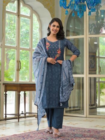 Label Khoj Women Lilen kurta, trouser and dupptta set