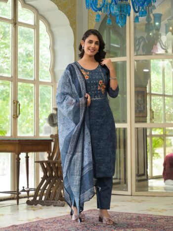 Label Khoj Women Lilen kurta, trouser and dupptta set