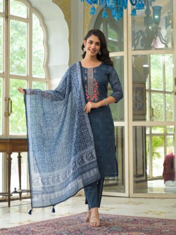 Label Khoj Women Lilen kurta, trouser and dupptta set