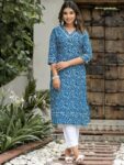 Label Khoj Women  Cotton  Printed Blue Color Kurta For Women