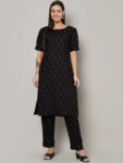 Label Khoj Womens Black Rayon Printed Coord Set