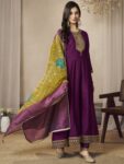 Label khoj Beautiful Anarkali kurta With Pant and Dupatta Set wine Color
