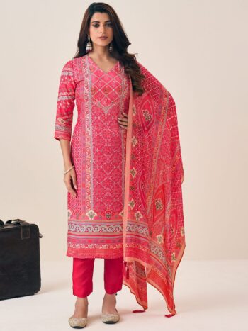 Label khoj Pure viscose maslin with hand work Kurta ,trouser and dupptta setRANI Color