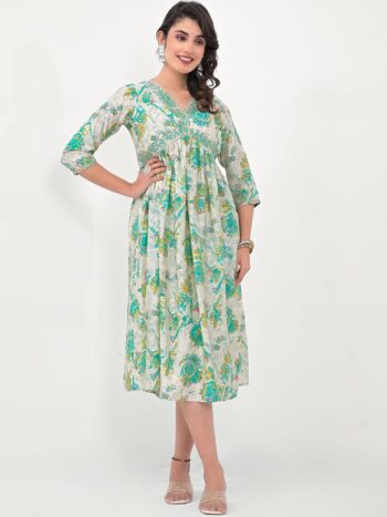 Label Khoj Women Modal Silk fabric and embroidery Printed Dress