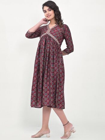 Label Khoj Women Modal Silk fabric and embroidery Printed Dress