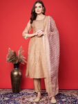 Label khoj chanderi kurta with bottom and dupptta setBeige Color