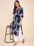 Label Khoj Women Navy Floral Cotton Kurta
