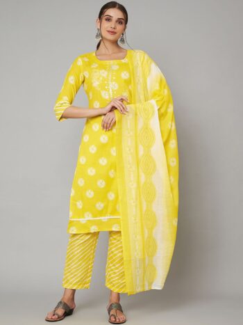 Label Khoj Women Cotton slub kurta, trouser and dupptta set