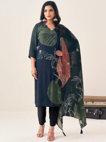 Label khoj Pure viscose maslin with hand work Kurta ,trouser and dupptta setblack Color