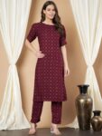 Label Khoj Women's Maroon Printed Rayon Cord Set