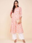 Label Khoj Women Cotton Orange Floral Kurta