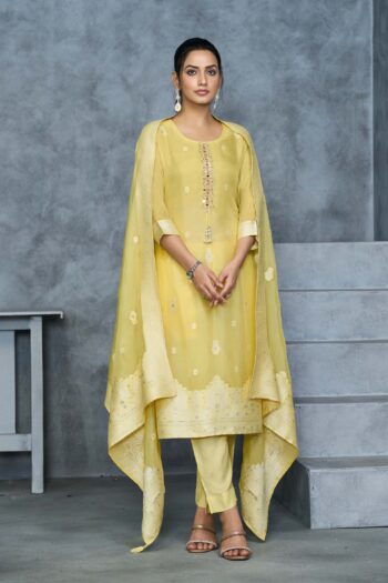 Label khoj Pure viscose organza jacqured with hand work kurta set