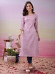 Label Khoj Women's Pink Polyester Embroidered Kurta