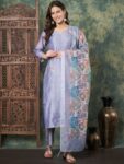 Label Khoj Women's Grey Chanderi Embroidered Kurta with Pant and Grey Dupatta