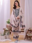 Label Khoj Women's Beige Silk Blend Handwork Kurta with Pant and Beige Dupatta