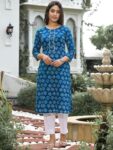 Label Khoj Women  Cotton  Printed Blue Color Kurta For Women