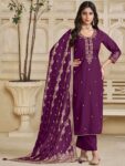 Label Khoj Women Roman Silk Embroidery  Work Voilet Color Kurta & Bottom With Dupatta  Set