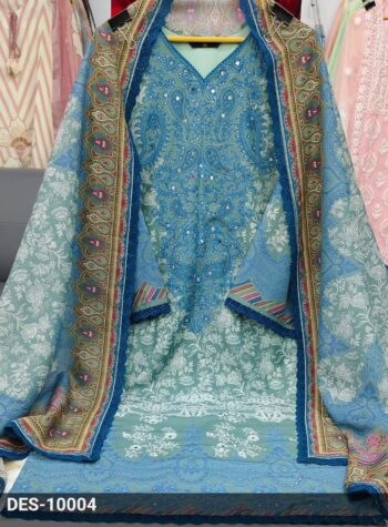 Label Khoj Women's London cotton print with mirror hand work Kurta with Pant and Dupatta