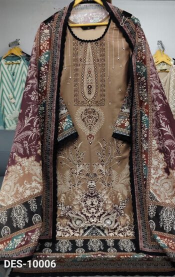 Label Khoj Women's London cotton print with mirror hand work Kurta with Pant and Dupatta