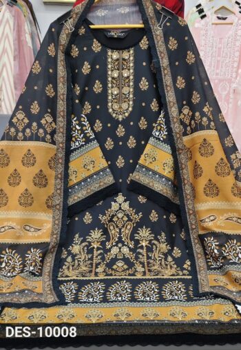 Label Khoj Women's London cotton print with mirror hand work Kurta with Pant and Dupatta