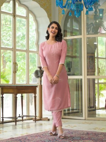 Label Khoj Women Chinon Silk Embroidery Work Kurta & Bottom Set