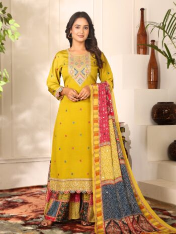 Label khoj chinon mal Embroidered Kurta With sharara & Dupatta