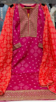 Label Khoj Women Chinon print kurta, trouser and dupptta set