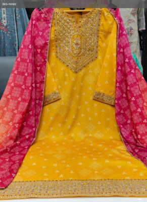 Label Khoj Women Chinon print kurta, trouser and dupptta set