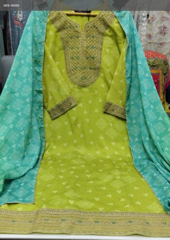 Label Khoj Women Chinon print kurta, trouser and dupptta set