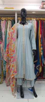 Label khoj Center work Anarkali kurta With Pant and Dupatta Set