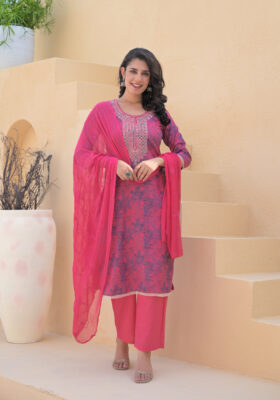 Label Khoj Women cotton kurta, trouser and dupptta set