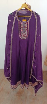 Label khoj Chinon butti Anarkali kurta With Pant and Dupatta Set