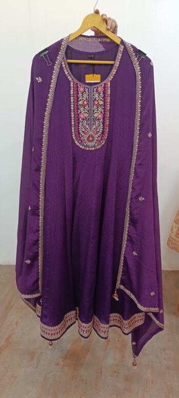Label khoj Chinon butti Anarkali kurta With Pant and Dupatta Set