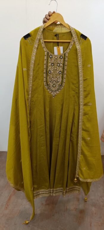 Label khoj Chinon butti Anarkali kurta With Pant and Dupatta Set