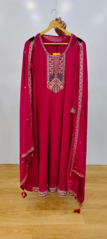 Label khoj Chinon butti Anarkali kurta With Pant and Dupatta Set