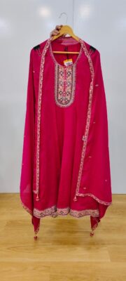 Label khoj Chinon butti Anarkali kurta With Pant and Dupatta Set